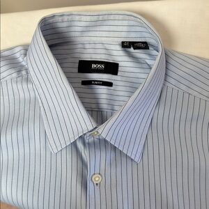 Boss Men's Light Blue Pinstripe Dress Shirt